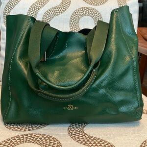 Green Coach tote, unstructured, with black suede interior